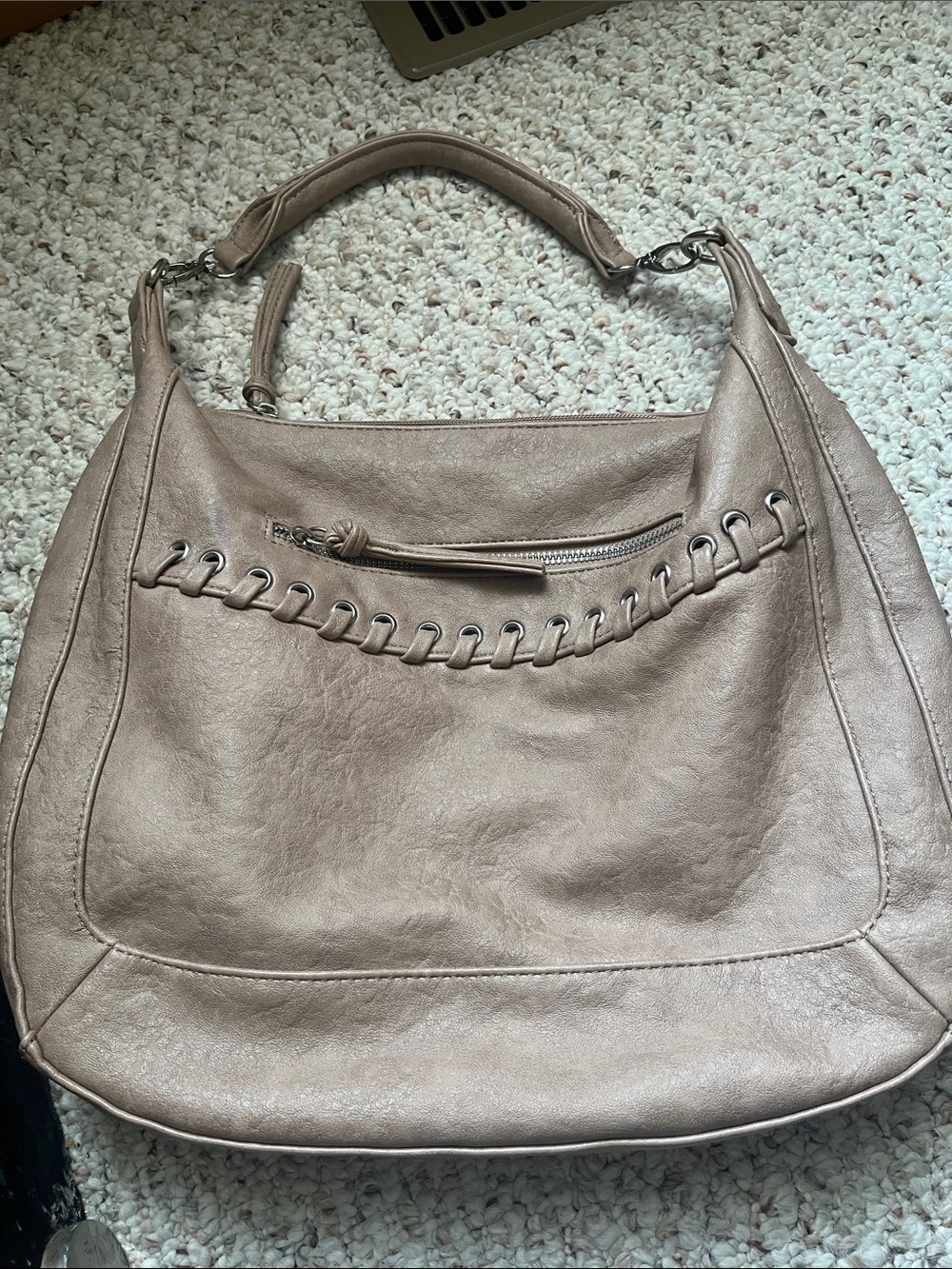 Bueno Taupe Hobo Shoulder Bag with Laced Detail